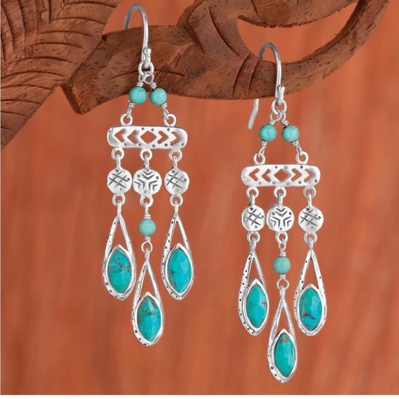 Silpada Vintage Sterling, Turquoise & Magnesite CHIC Chandelier Earrings - Picture 15 of 15